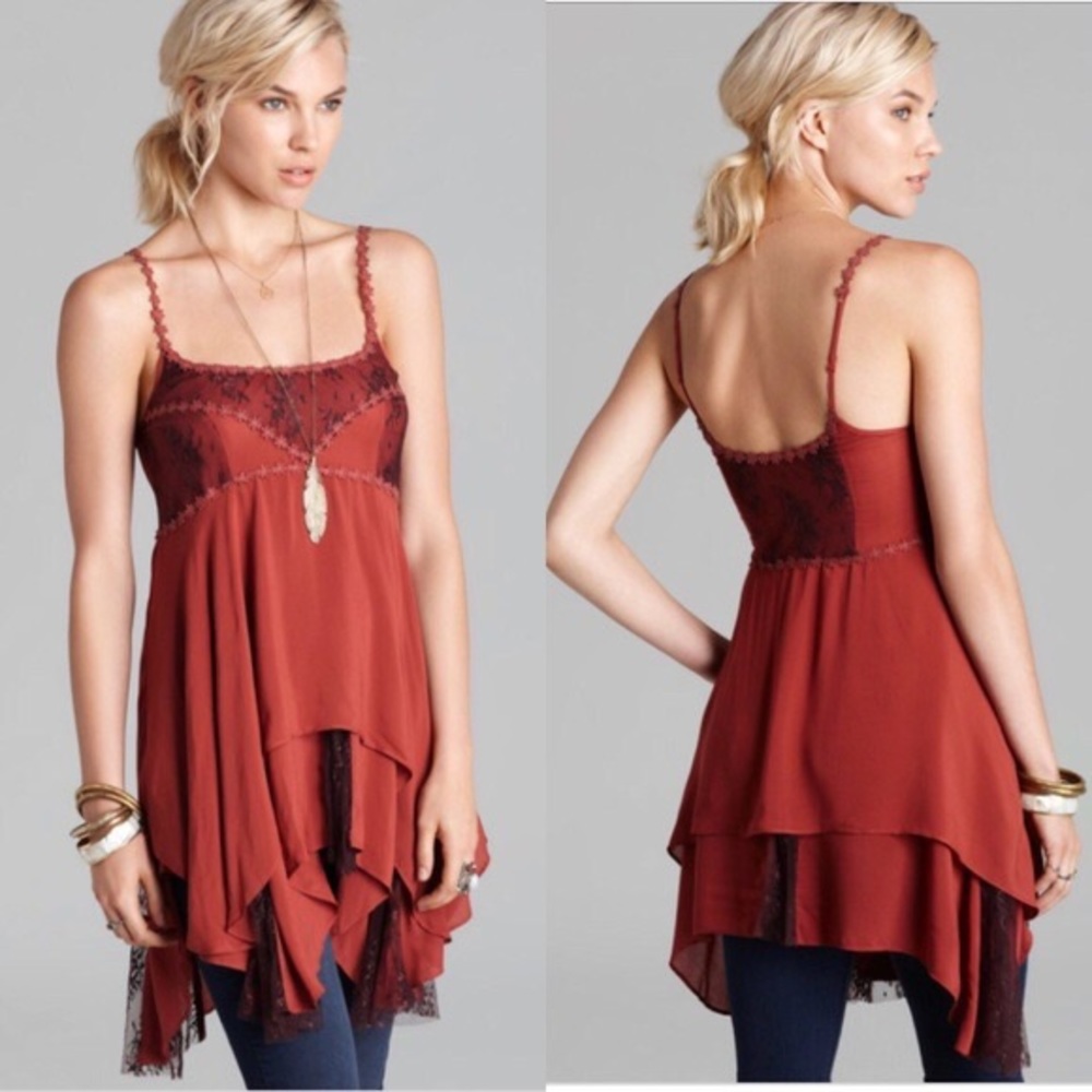 Free People Pieced Voile Lace Trapeze Dress